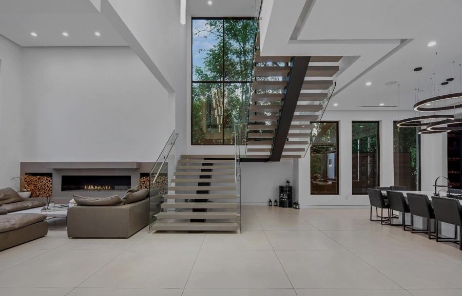 Living room and stair, natural stone floors